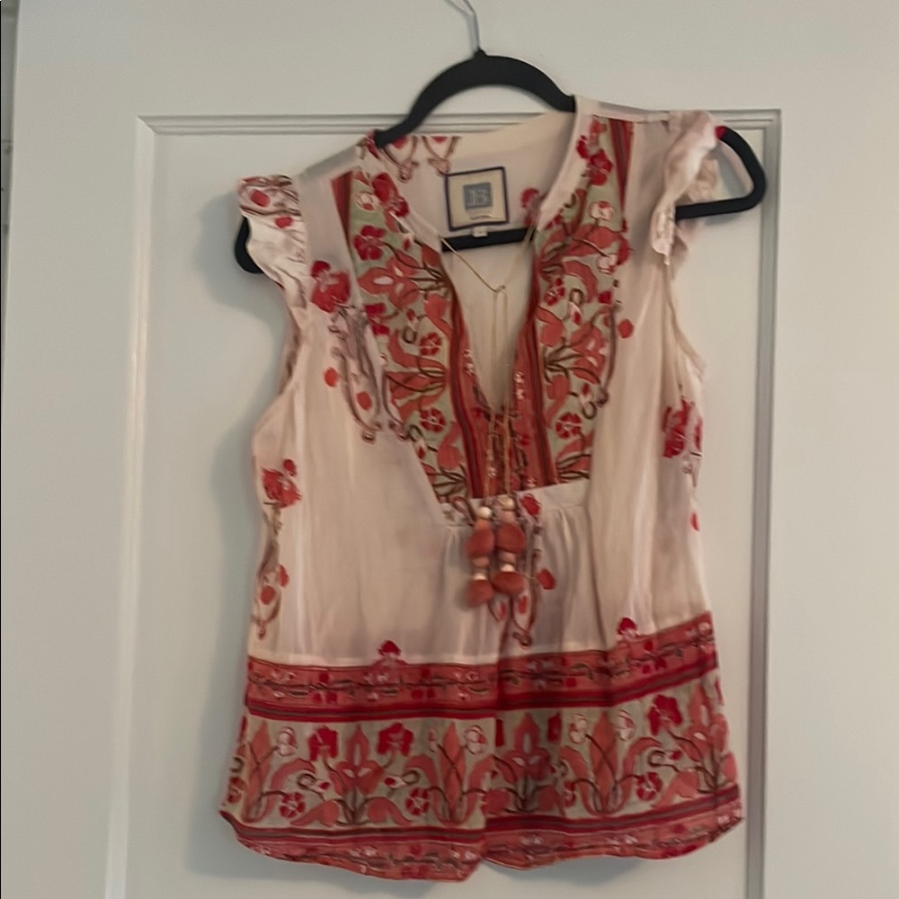 Bell Red and Cream Blouse